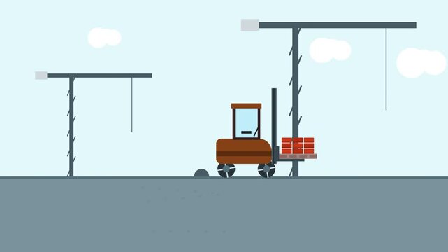 10 Second Animation of Heavy Duty Construction Material with Forklift Moving Bricks 4K 60fps