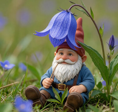 Zwerg sitzt unter der Glockenblume 6