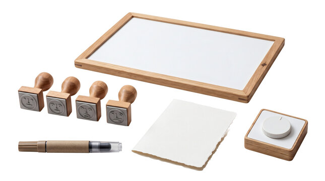 Office stationery, wooden rubber stamp ink pad isolated on transparent background.