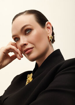 A close up portrait of an elegant woman.