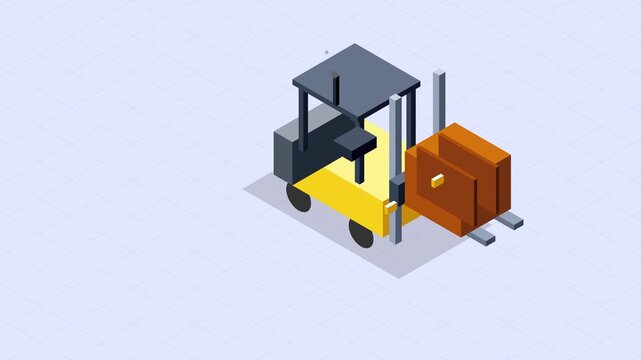 14 Isometric Flat Style Forklift Truck Carrying Cargo Box, 4K 60fps 16:9 Aspect Ratio Animation