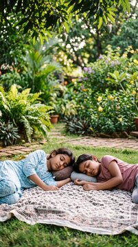 South Asian Girls Sleeping Peacefully in Natural Sunlight