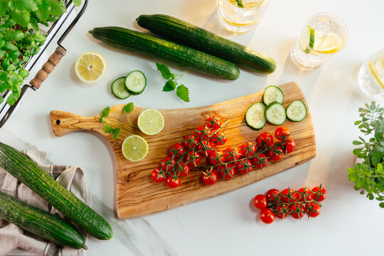 Fresh vegetables, citrus, and herbs for healthy cooking