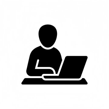 Person working on laptop computer vector icon