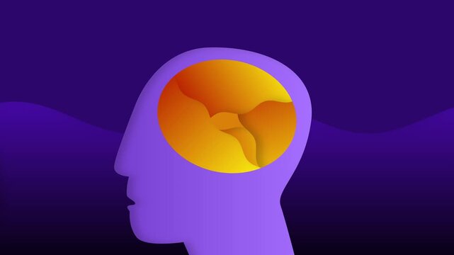 Human head silhouette with fluid brain waves depicting mental health, thinking, and creativity