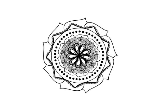 Black and White Floral Mandala with Detailed Symmetrical Ornament
