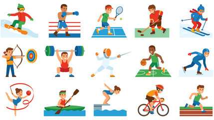 Fototapeta premium Summer and winter sports athletes set performing various athletic activities.