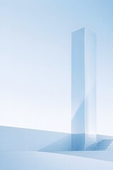 Obraz premium A minimalist abstract architectural structure resembling a tall, slender prism stands against a soft gradient sky, evoking a sense of calm and modern design.