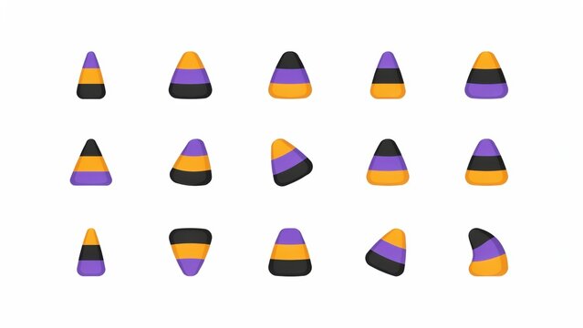 A delightful pattern of Halloween candy corn in vibrant purple orange and black colors