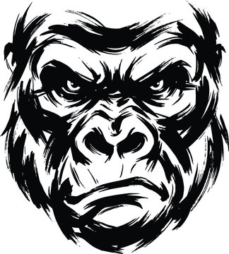 Angry gorilla ape head mascot vector illustration featuring bold hand drawn brush stroke line art for esports logo design