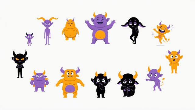 Cute cartoon little devils and monsters characters collection with various funny facial expressions
