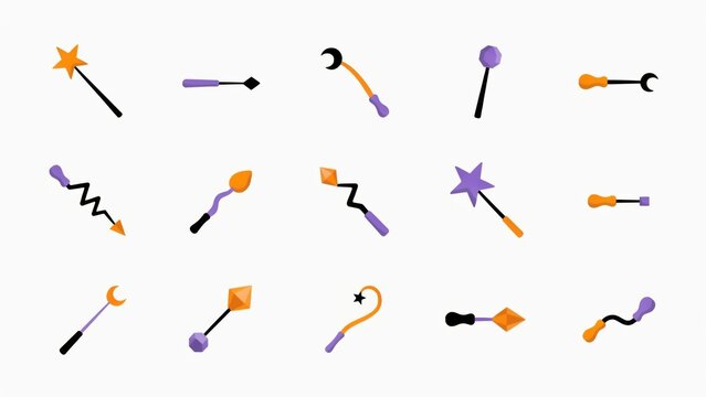 Cute kawaii Halloween magic wand sticker collection with stars and moons