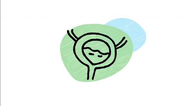 An animated hand-drawn anatomical urinary bladder organ connected with ureter tubes. Perfect for urology medical care, urinary tract health, renal system diagrams, and fluid storage. 
