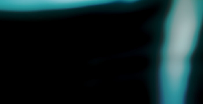 Abstract dark background with cyan glow light leak and blurred teal light beam overlay for futuristic digital banner or cinematic wallpaper