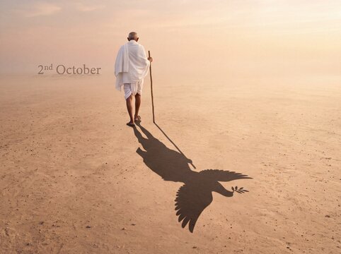 Mahatma Gandhi walking with a wooden walking stick