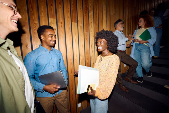College students chat between lectures