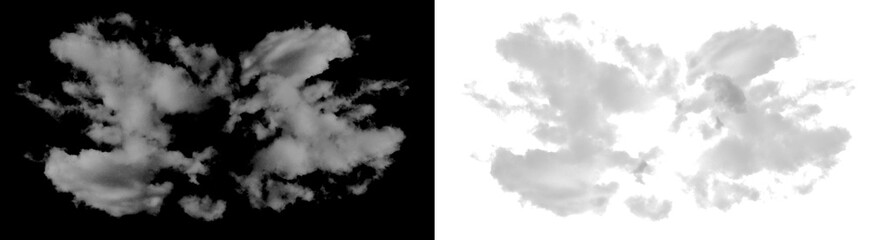 Fototapeta premium Set of isolated white clouds on black and transparent backgrounds for photo manipulation, sky design elements, and composite photography