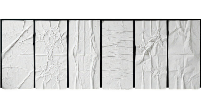 Collection of white crumpled paper poster mockups isolated on transparent background