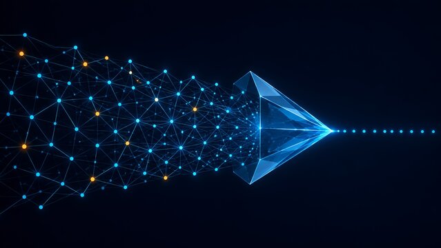 Futuristic Network Nodes Forming Arrow Shape Data Migration Connection And Technology Progress Concept For Business Intelligence Infrastructure