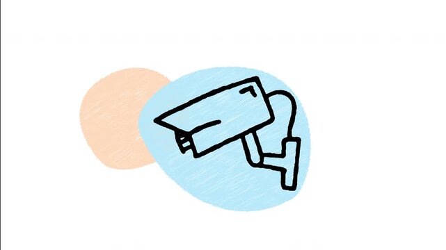 An animated hand-drawn modern CCTV surveillance security camera for monitoring, protection, crime prevention, and safety systems. Ideal for security app icons and home safety promos.