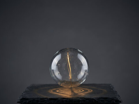 Clear glass crystal ball glowing on a dark patterned stand