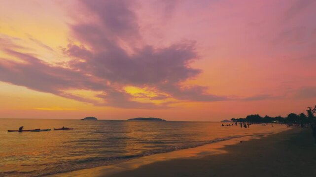 Beautiful sunset over Tanjung Aru Beach in Kota Kinabalu, Malaysia
