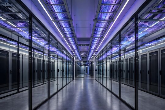 Server Room With Glass Walls And Racks