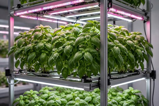 Led Lights And Plants In Hydroponic System