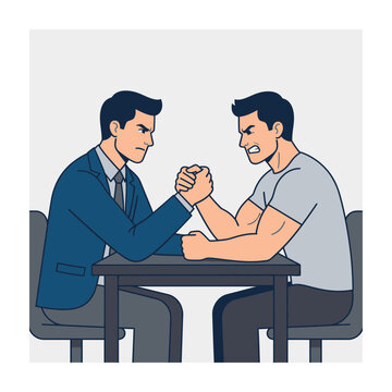 Two Men Arm Wrestling At A Table Showing Competition