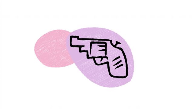 An animated hand-drawn classic revolver handgun pistol. Great for gun safety guides, weapon description lists, historical self-defense tools, and crime story props.