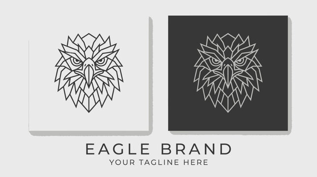 Minimalist geometric eagle head logo design in black and white style.