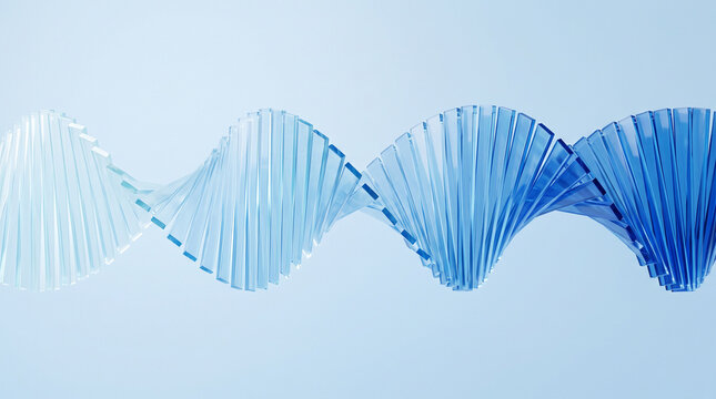 Abstract 3d rendering of a dna double helix structure made of blue glass blocks