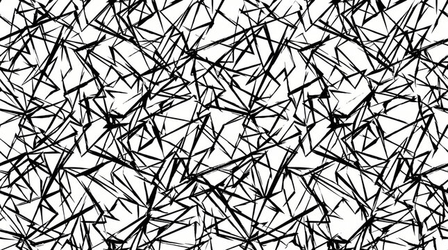 Abstract geometric pattern with chaotic intersecting black lines and sharp triangles isolated on white background