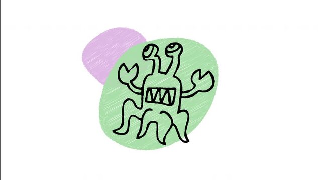 An animated hand-drawn multi-eyed alien monster creature with tentacles. Great for sci-fi video games, fantasy outer space stories, alien invasion concepts, and cosmic horror. 
