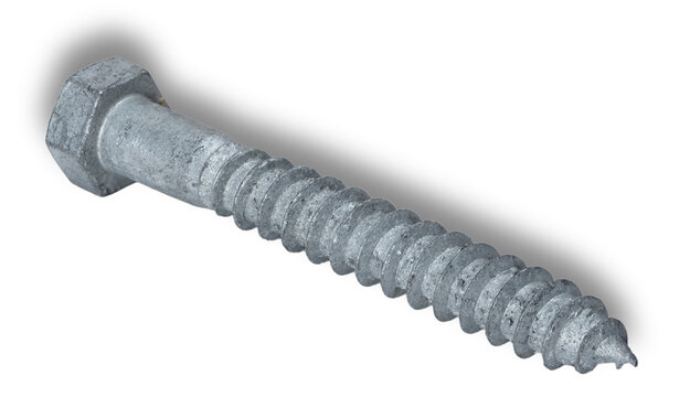 Shadow beneath a galvanized lag bolt