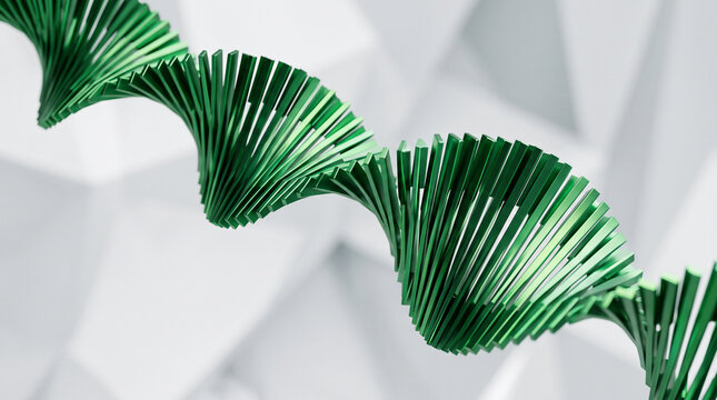 Abstract 3d render of a green metallic dna helix structure