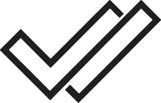 Bold double check mark vector icon for approval, verification, success, confirmation and validation.