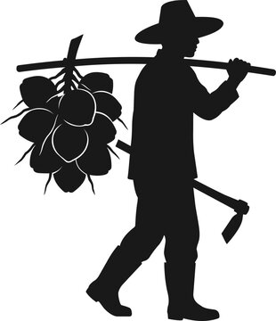 World Coconut Day Silhouette Of A Farmer Carrying Fresh Harvested Coconuts