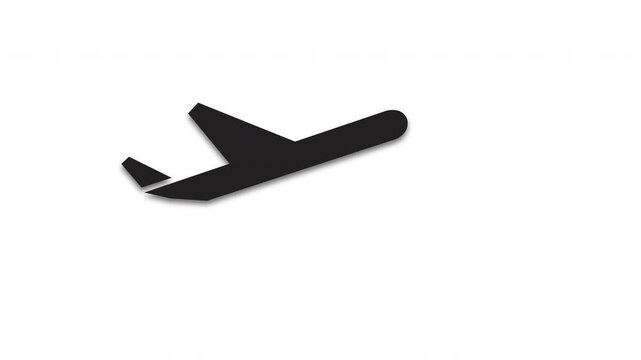 air plane side view display icon flying flight forward looping simple animation, plane flat icon sign design fly air travel on transparent background, 4k video