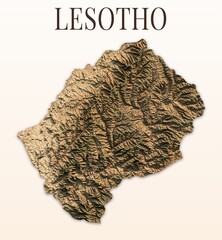 Fototapeta premium Lesotho Shaded Relief Map. Hillshaded physical terrain map illustration. Light background with title. Illustration elements derived from NASA Imagery and NASADEM Global Elevation Model.