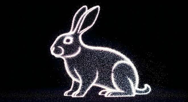 A minimalist white line drawing of a rabbit celebrating the traditional chinese mid autumn festival cultural event