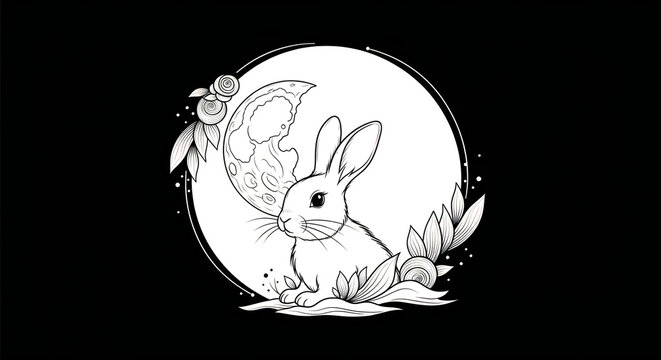 A vintage illustration of the moon rabbit celebrating the mid autumn festival traditions