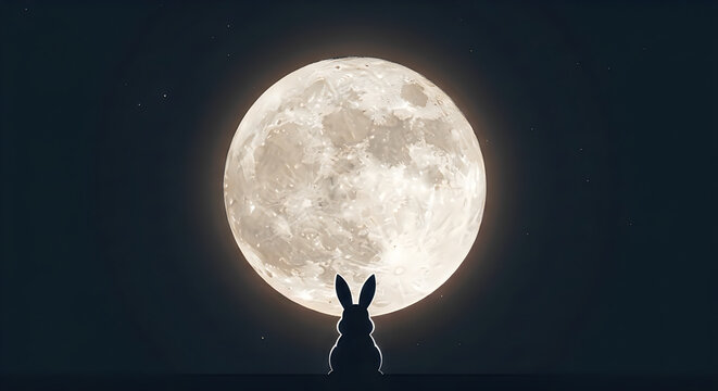 A silhouette reaches for the radiant full moon during the celebratory mid autumn festival