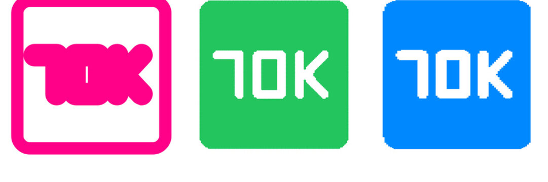 Colorful 10K logo icons in pink, green, and blue, isolated on transparent background for versatile design use