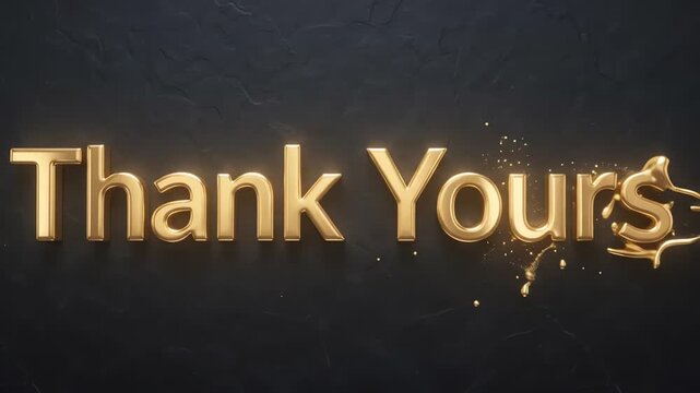 Elegant gold 3D text reading Thank Yours on a dark textured background.
