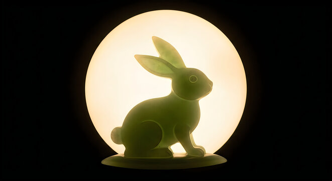 A beautiful silhouette of a rabbit standing in front of a bright full moon for mid autumn festival