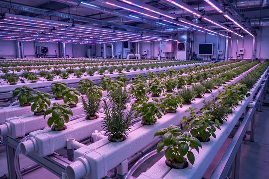 Hydroponic Plants In Indoor Farming Setup
