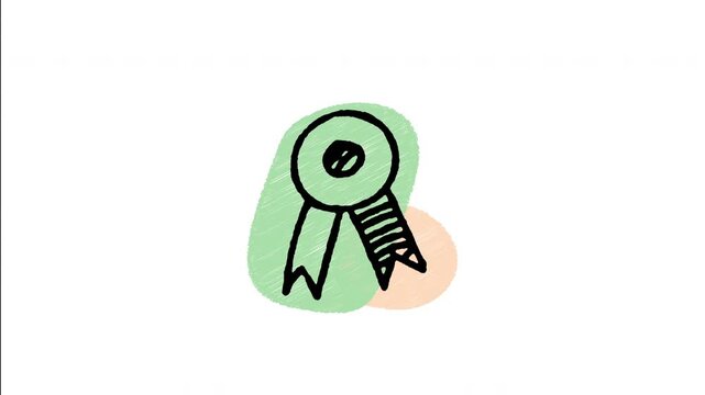 An animated hand-drawn green award ribbon rosette featuring a lucky Irish shamrock. Ideal for St. Patrick's Day winner badges, lucky achievement awards, and Celtic celebration events. 