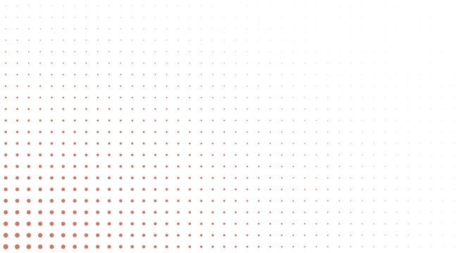 Terracotta radial halftone dots fading from corner on transparent background