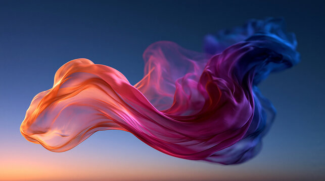 Colorful Silk Fabric Flowing in Abstract Motion Against Sky